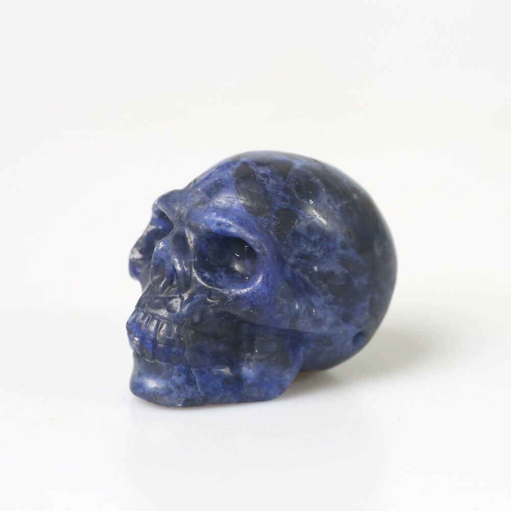 2'' Blue Vein Stone Skull Rock Specimen Healing Reiki Hand Carved Figurine Altar