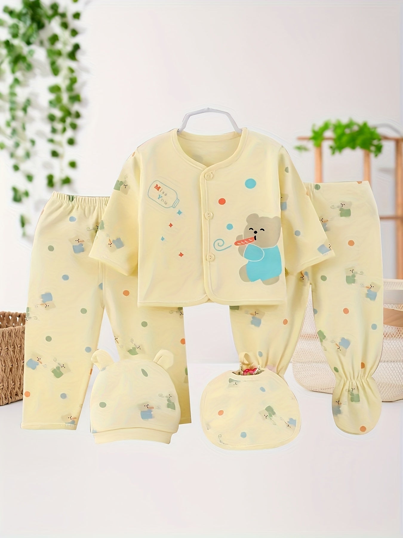 Baby Five-Piece Clothing Set Pure Cotton Soft Clothes Pants Hat Multi-Piece Set Gift Baby Clothing 0-3 Months Baby Clothing Boys And Girls Baby Clothes