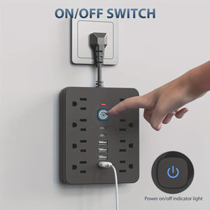 14-in-1 Power Strip with Surge Protection and One-Touch Control Switch - 4 Spacious AC Outlets with 6 USB Ports (including 2 Type-C) - Wall-