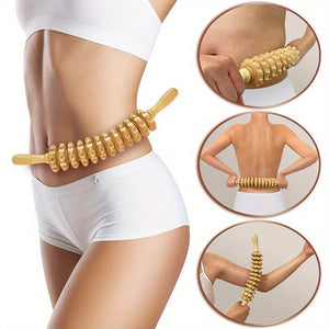 Wooden Curved Massager Handheld Roller Stick 12 Rollers Trigger Point Manual Body Therapy Massager for Fascia Cellulite Muscle
