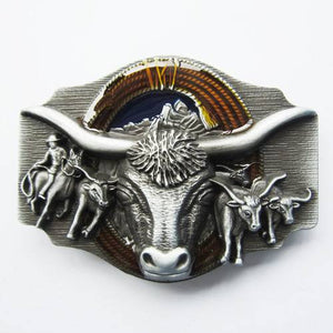 New Vintage Enamel Longhorn Rodeo Bull Western Belt Buckle US Local Shipping