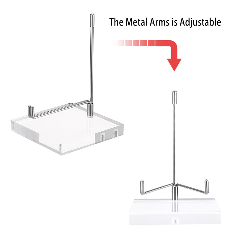 Clear Acrylic Display Stand Holder with Adjustable Metal Arms, Gold Plates Display Stand Easel for Plate Geodes Fossils Minerals Crystals