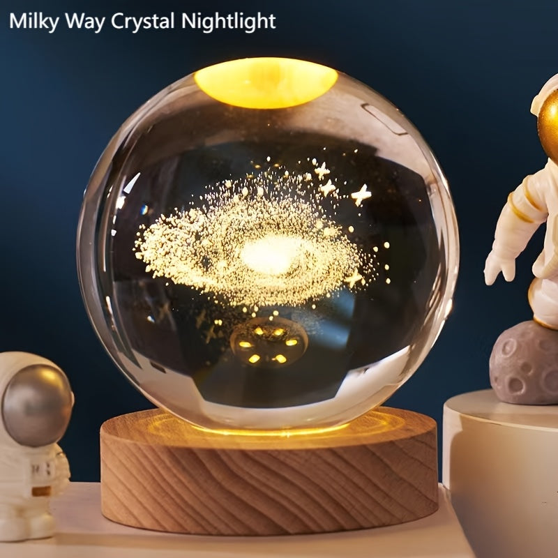 3D Galaxy Crystal Glass Ball, Natural Light Crystal Ball, Various Styles Of Crystal Ball Art Deco Creative Night Lights, It Is A Must-have Gift For Party, Independence Day, Christmas, Wedding, Birthday, New Year, Halloween