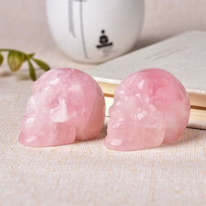 2 inch Natural Rose Quartz Handmade Carved Skull Crafts Figurine Crystal Healing Home Decor Ornament Polished Art Collectible