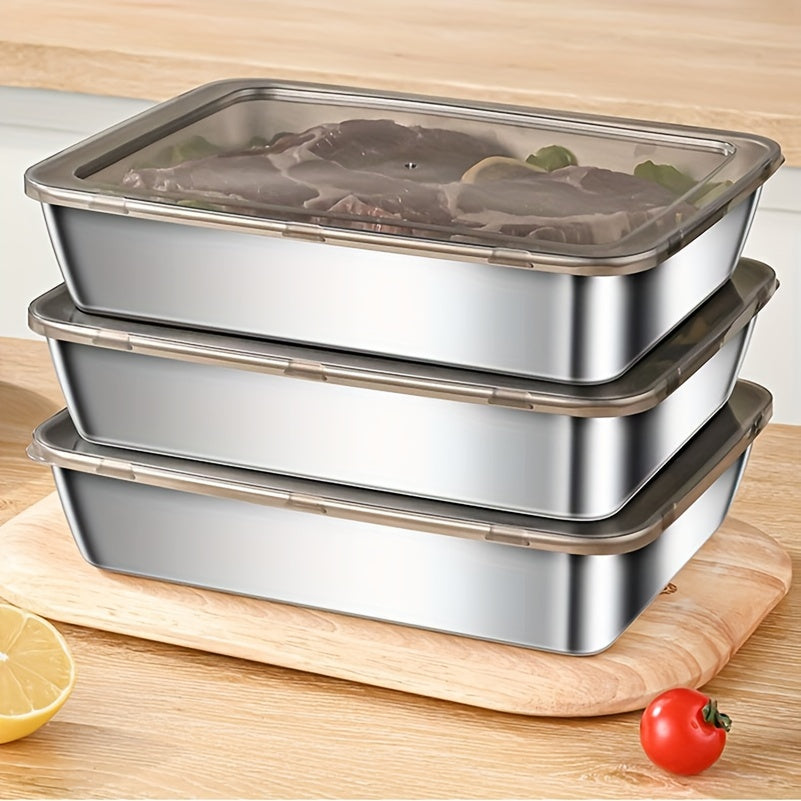 2/3pcs Durable Stainless Steel Food Storage Containers Set - Leak-Proof, BPA-Free, Microwave & Freezer Safe, Shatterproof, Multipurpose Flip