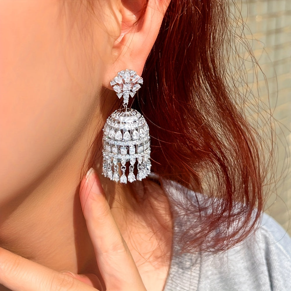 Exquisite Dangling Drop Chunky Zirconia Statement Luxury Long Chandelier Bridal Wedding Earrings for Women