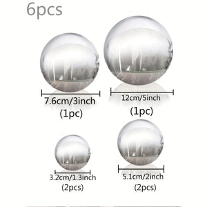 6pcs, Stainless Steel Gazing Ball, 32-120mm Mirror Polished Hollow Ball Reflective Garden Sphere, Floating Pond Balls Seamless Gazing Globe,