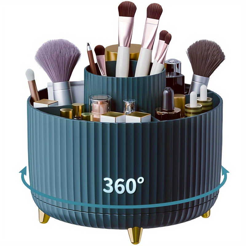 360° Rotating Makeup Organizer - 1pc Plastic Cosmetic Storage with 5 Compartments - Multi-Functional Holder for Brushes, Lipsticks, Skin Car