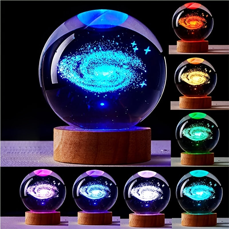 1pc Galaxy 3D Engraved Crystal Ball Night Light Ornament, For Boys Girls Friends Classmates Birthday Gift Creative Room Cosmic Glass Ball Ho