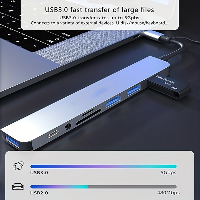 8 In 1 USB C HUB, 4 In 1 USB C Adapter,7 In 1 USB HUB With Splitter Card Reader, USB C Port, USB 3.0 / 2.0, RJ45 PD 87W Multiport,SD/TF Spli