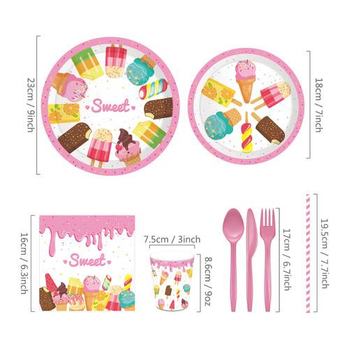 Ice Cream Paper Plates Summer Watercolor Dessert Popsicle Party 68PCS Set US Local Shipping