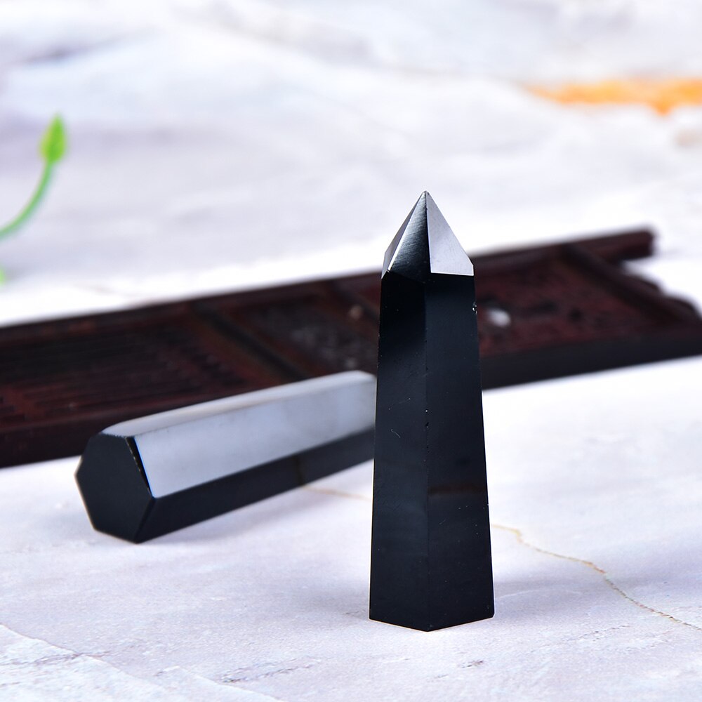 1PC Natural Rock Obsidian Hexagonal Column Crystal Point Mineral Ornament Healing Wand Home Decor DIY Gift Decoration