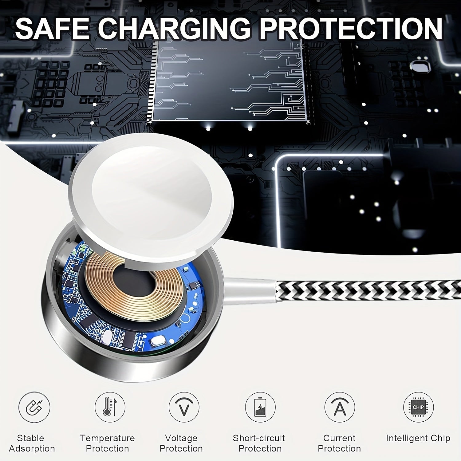 2-in-1 Watch Charger, Nylon Braided Watch Wireless Charging Station, for iWatch and Mobile Phones, Portable Wireless USB Charger for iWatch Series 9/8/7/6/5/3/2/1 and Mobile Phones 14/13/12/11 -Black and White