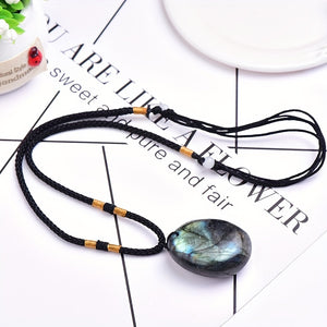 1pc Natural Labradorite Pendant Necklace For Men, Energy Quartz Moonstone Necklace