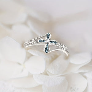 1pc Exquisite And Fashionable Blue Zircon Cross Ring For Men And Women, Jewelry Gift