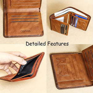 1pc Genuine Leather Rfid Blocking Wallets For Men, Retro Thin Short Multi-functional ID Credit Card Holder, Gifts To Men On Valentine's Day