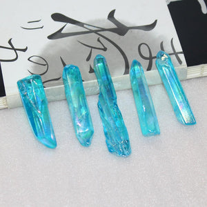 Natural crystal clear quartz Electroplated Blue Crystal Column Color-plated Unicuspid Ornaments Decoration