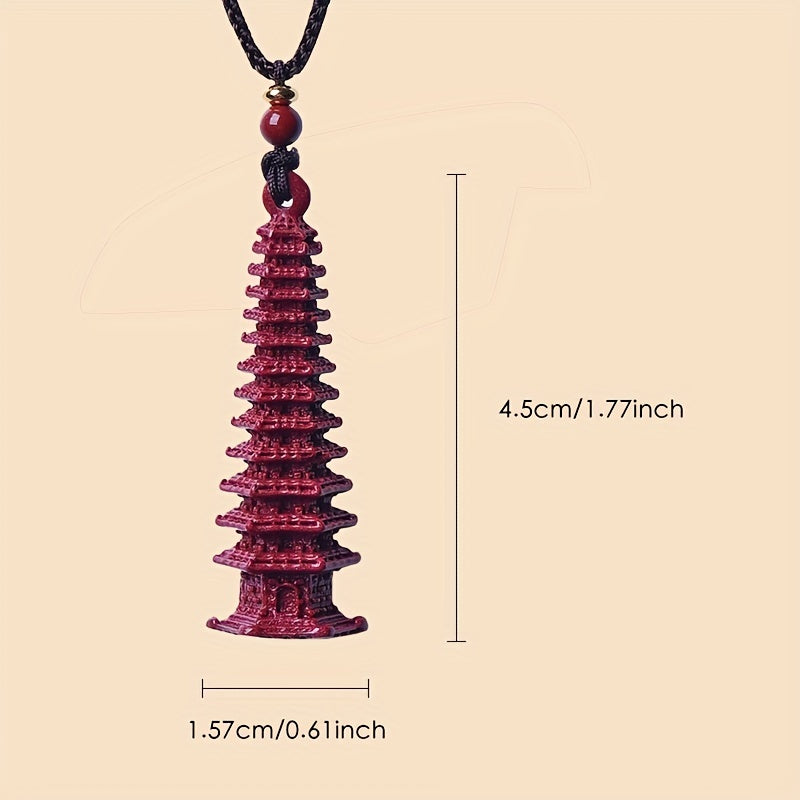 Raw Mineral Cinnabar Sand Nine Or Thirteen Layers Wenchang Tower Pendant, Men's Fancy Tower Necklace Amulet Neck Jewelry Retro Style