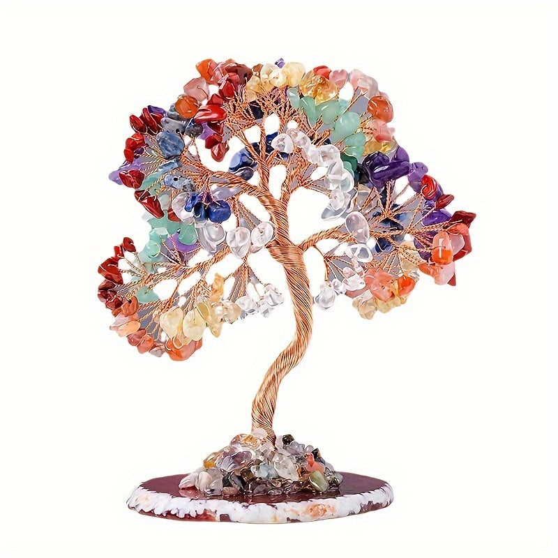Natural Crystal Chips, Agate Base, Money Tree, Hand-woven Small Ornaments, Office Desktop Crystal Money Tree.