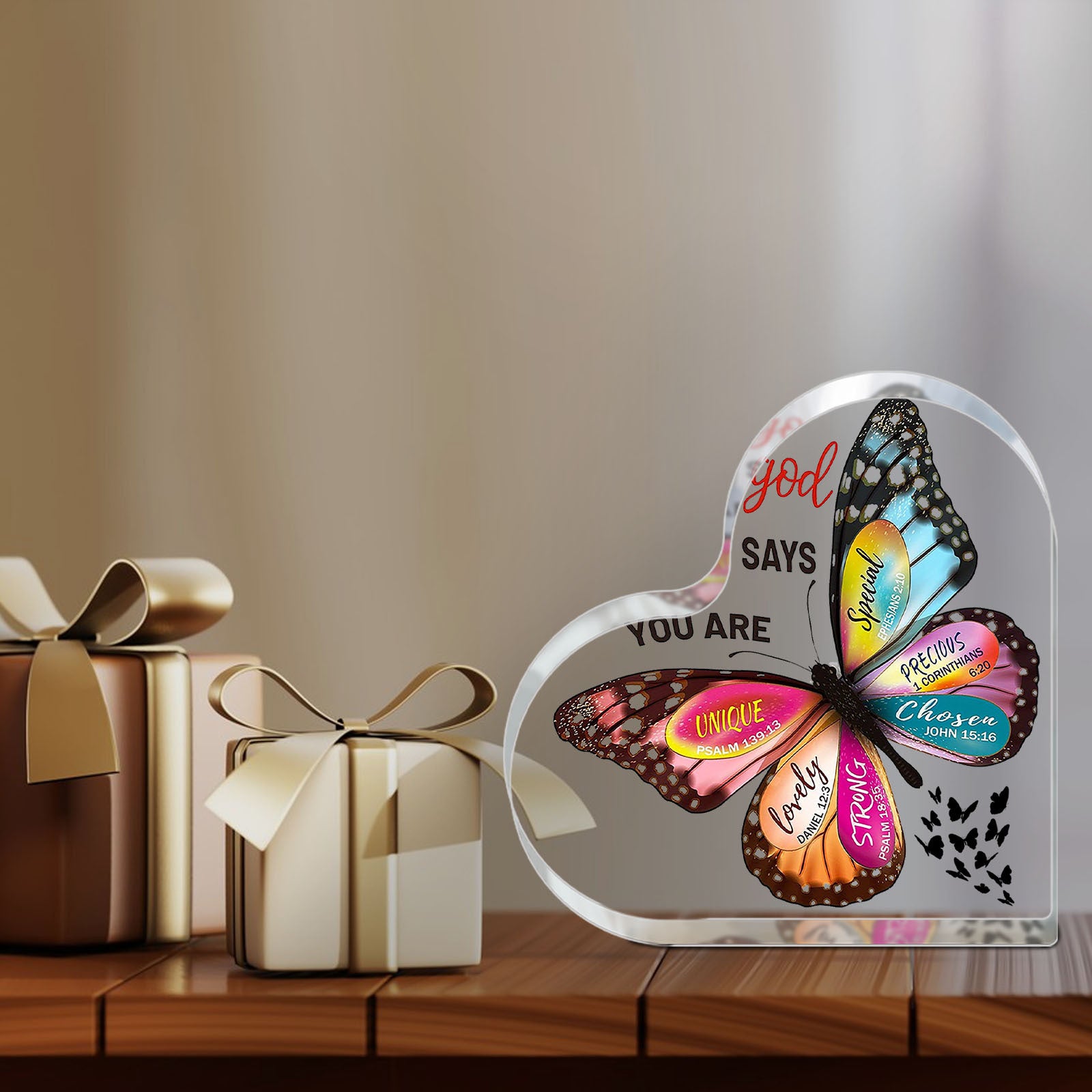 1pc, Christian Gifts For Women Faith Inspirational Gifts For Mom, Acrylic Religious Desk Decor Bible Verse Gift Butterfly Scripture Gifts, Motivational Gift For Mother Sister Friends, Halloween gifts, Thanksgiving gifts, Christmas gifts