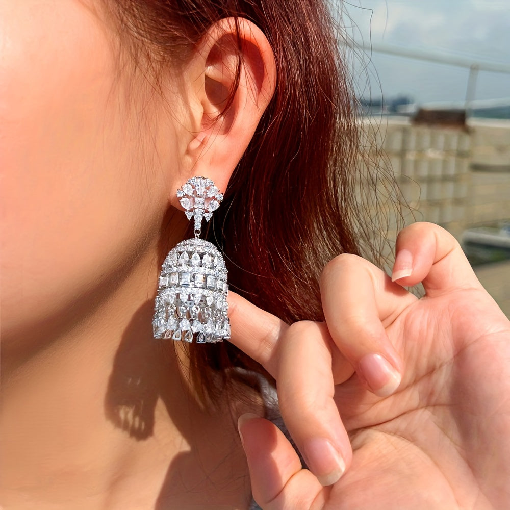 Exquisite Dangling Drop Chunky Zirconia Statement Luxury Long Chandelier Bridal Wedding Earrings for Women