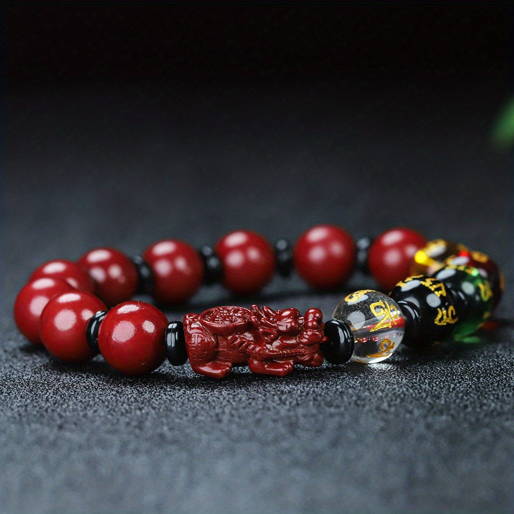 Natural Cinnabar Purple  Sand Pixiu Five Blessing Beads Good Luck Bracelet Stretch Bracelet