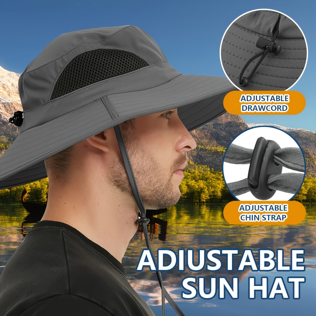 1pc Unisex Sun Hat, Wide Brim Bucket Hat Packable Boonie Hat For Fishing Hiking Gardening Safari Beach