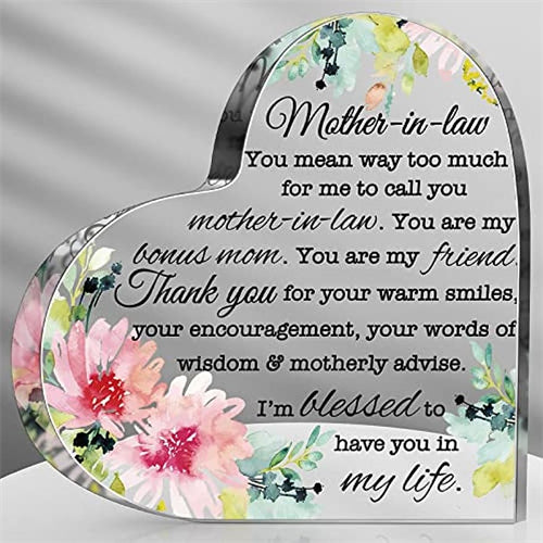 1pc, Mother In Law Gift Mom Gift Acrylic Heart Mothers Plaque Thank You Gifts Grateful Birthday Gifts For Mom Acrylic Best Mom Sign Acrylic Heart Sign