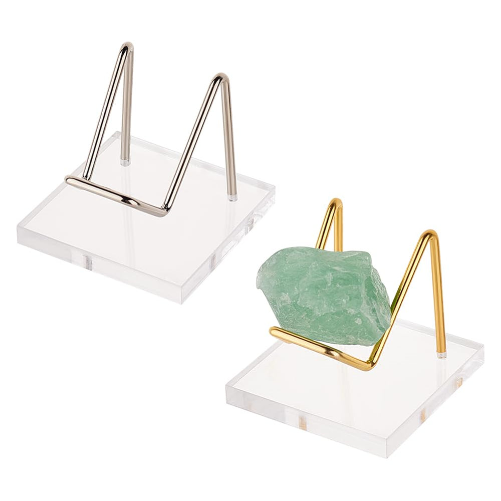 Acrylic Display Stand Gold Metal Arms Display Easel with Acrylic Base Decorative Display Pedestals Acrylic Small Mineral Crystal Display Stand for Gemstone Decor Collectibles