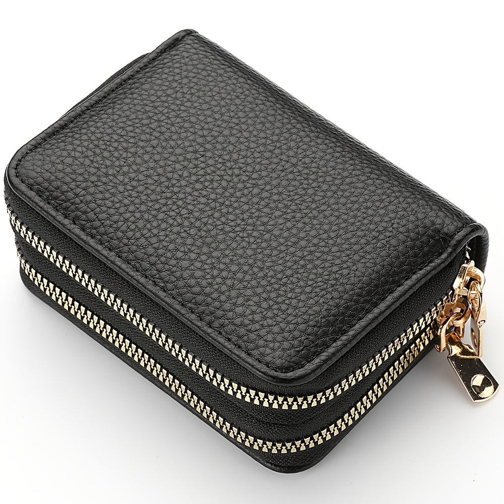 Women's Double-Zip Wallet: Spacious Faux Leather Organizer, Minimalist Style with Card Slots & Coin Pocket