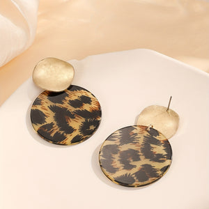 Bohemian Ethnic Style Leopard Print Round Disc Drop Earrings Geometric Disc Simple Ladies Ear Jewelry