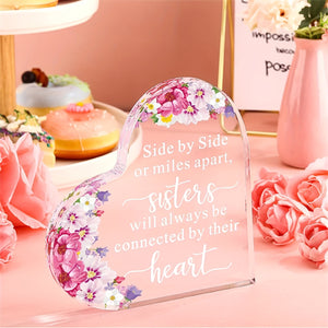 1pc, Sisters Acrylic Heart Keepsake Plaque - Inspiring Gift for Sisters, Sister-in-Law, and Miles Apart Sisters - Perfect for Birthdays, Weddings, and More (Floral Design)