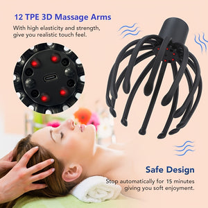 Professional Electric Claw Massager, 3-Level Intensity, USB Rechargeable Lithium Battery, Unscented, for Head Massage - Black