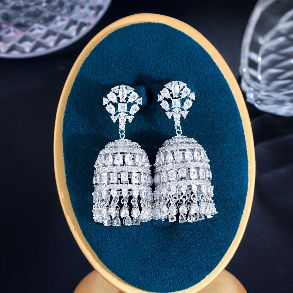 Exquisite Dangling Drop Chunky Zirconia Statement Luxury Long Chandelier Bridal Wedding Earrings for Women