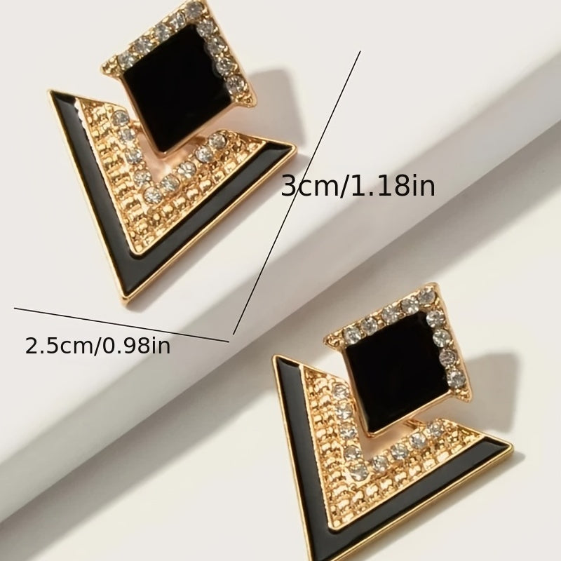 Geometric Black Rhinestones Drop Dangle Earrings 18K Gold Plated Jewelry For Women Decor