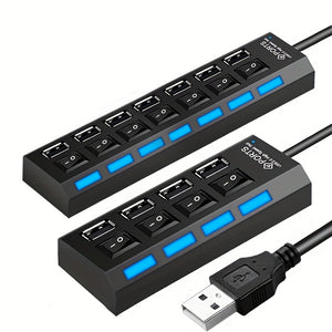 High Speed 4/7 Ports USB HUB 2.0 Adapter Expander Multi USB Splitter Multiple Extender With LED Lamp Switch For PC Laptop