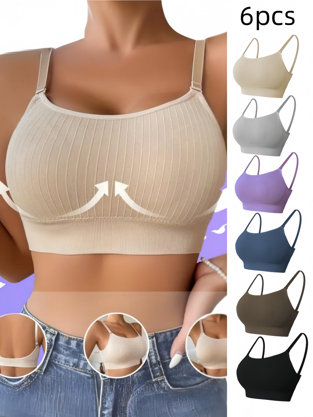 6Pcs Seamless Sports Bras - For Running And Fitness - Sports Bras