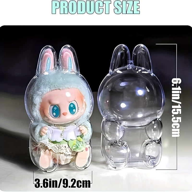 LABUBU Plush Doll Transparent Bag Keychain, Hanging Display Cabinet, Protective Cover, Plastic PVC Storage Box, Suitable for Second-Generation Sitting Parties