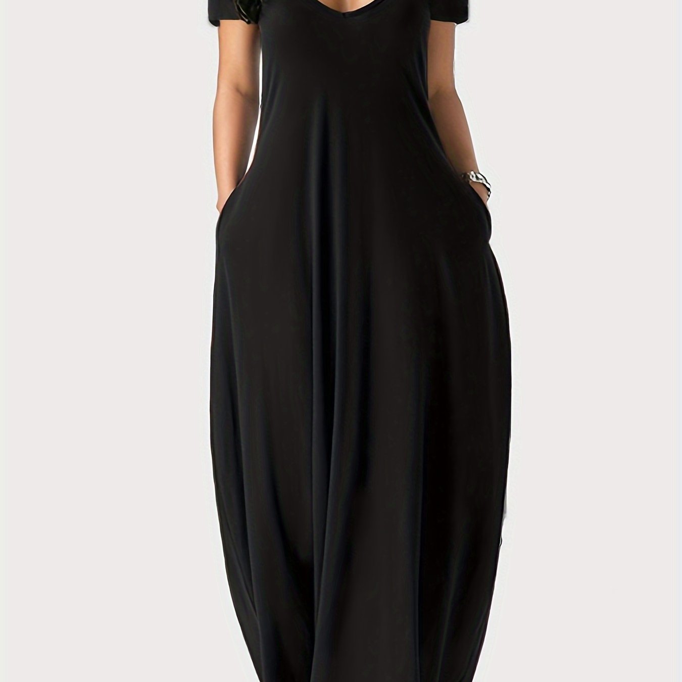 Elegant & Versatile Maxi Dress - Short Sleeve, Pockets, Mid-Elasticity for Women, Ideal for Spring to Fall