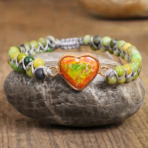New Natural Stone Colorful Braided Adjustable Bracelet With A Colorful Heart Pendant, Accessories Gift For Boyfriends / Girlfriends