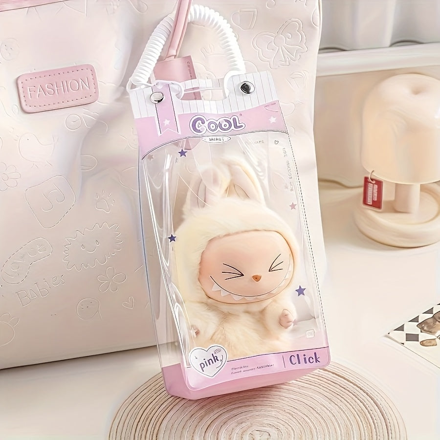 LABUBU Transparent Storage Bag, Toy Carry Bag, Suitcase with Spring Keychain, Clear Plastic Display Box, Suitable for LABUBU, CRYBABY and Winter Fantasy Plush Toys - Toy Lover'S Treasure Gift, Toy Storage Box (Doll Not Included)