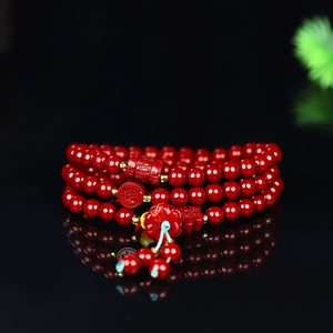 Natural Cinnabar Bracelet Buddhist Beads Bracelet Necklace Dual-purpose Raw Ore Cinnabar Multi-circle Bead Bracelet