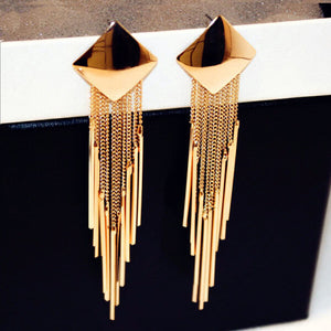 Fashionable Jewelry Exaggerated Geometric Square Long Tassel Stud Earrings