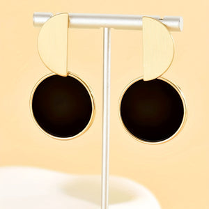 Golden Simple Splicing Black Contrast Color Round Shaped Stud Earrings Zinc Alloy Jewelry For Women Girls Daily Wear