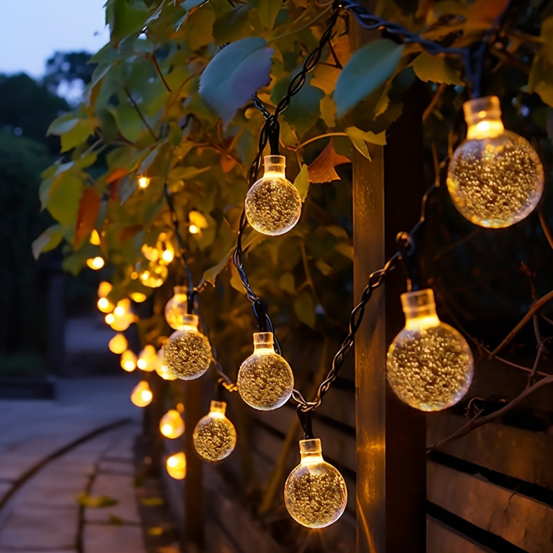 1pack 20/100/200 LED Crystal Globe Solar String Lights, Solar Outdoor Lights, With 8 Lighting Modes, Halloween Decorations Lights Outdoor Fo