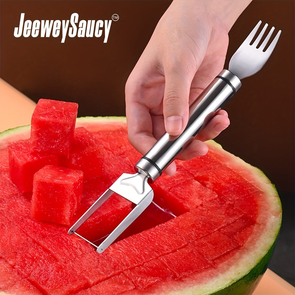 1pc, Watermelon Slicer Cutter, 2n1, Watermelon Fork Slicer, Summer Watermelon Cutting Artifact, Stainless Steel Fruit Forks Slicer Knife For