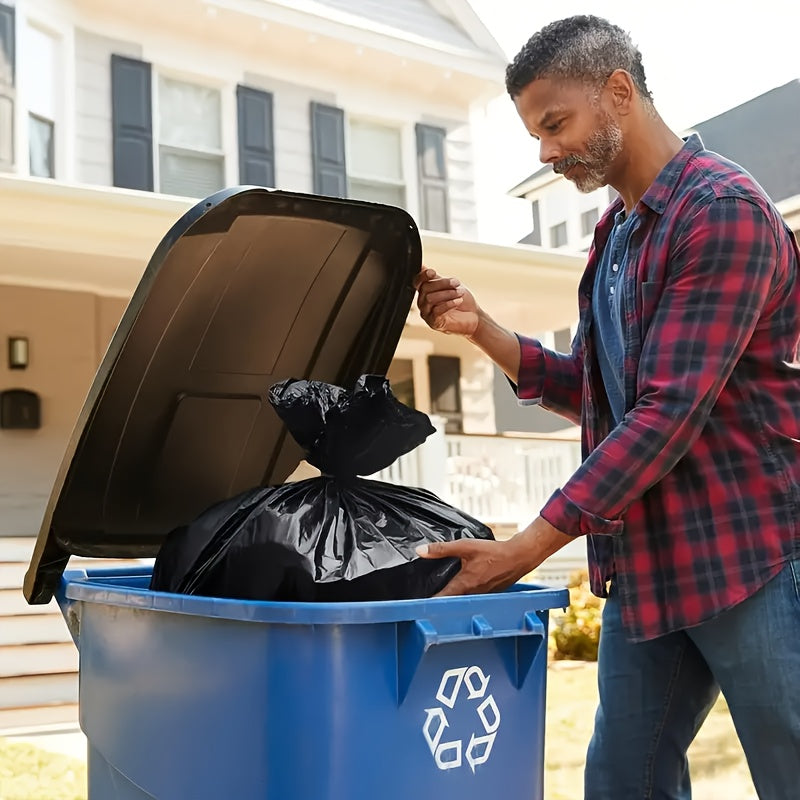 60pcs Heavy-Duty Black Garbage Bags - Leak-Proof, Durable Polyethylene for Home, Office, Kitchen, Bathroom & Outdoor Use, Multi-Purpose Cleaning Solution with Convenient Scroll Design, Office Waste Disposal | Sleek Black Bags | Durable Polyethylene
