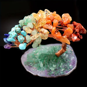 1pc Natural Reiki Crystal 7 Chakra Good Luck Money Tree Crystal Tree With Agate Base - Meditation Spiritual Decor For Good Luck Wealth & Pro