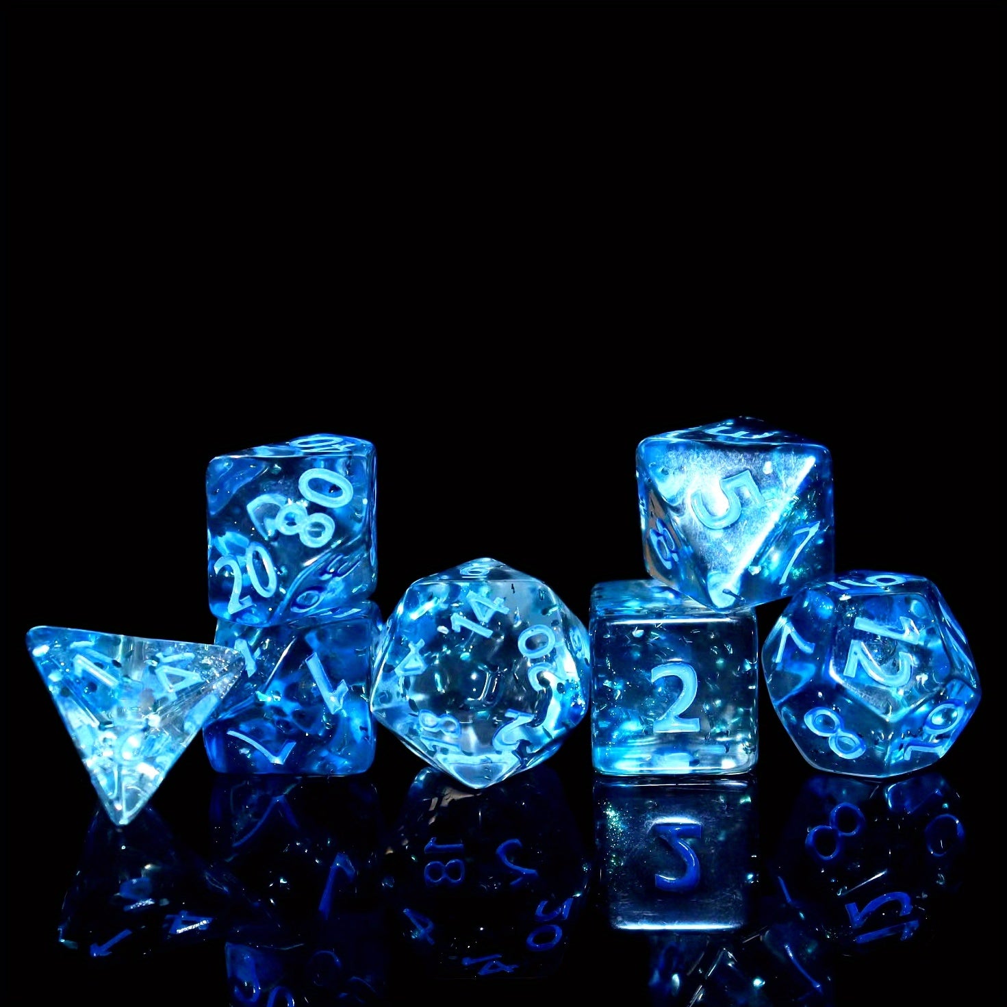 7pcs Glittery Two-Color Transparent Blue Translucent Polyhedral Dice - Perfect for Role-Playing!