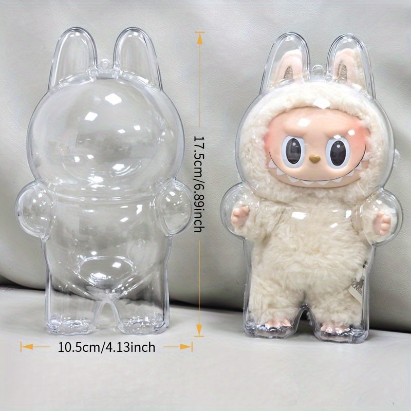 Labubu Transparent Acrylic Display Case, Dust-Proof Collectible Storage Box with Chain, Ideal for Ages 16+, Bag Decoration, Christmas & New Year Gift, First & Second Generation Protective Case - Under 27" & 3.2 Cu Ft